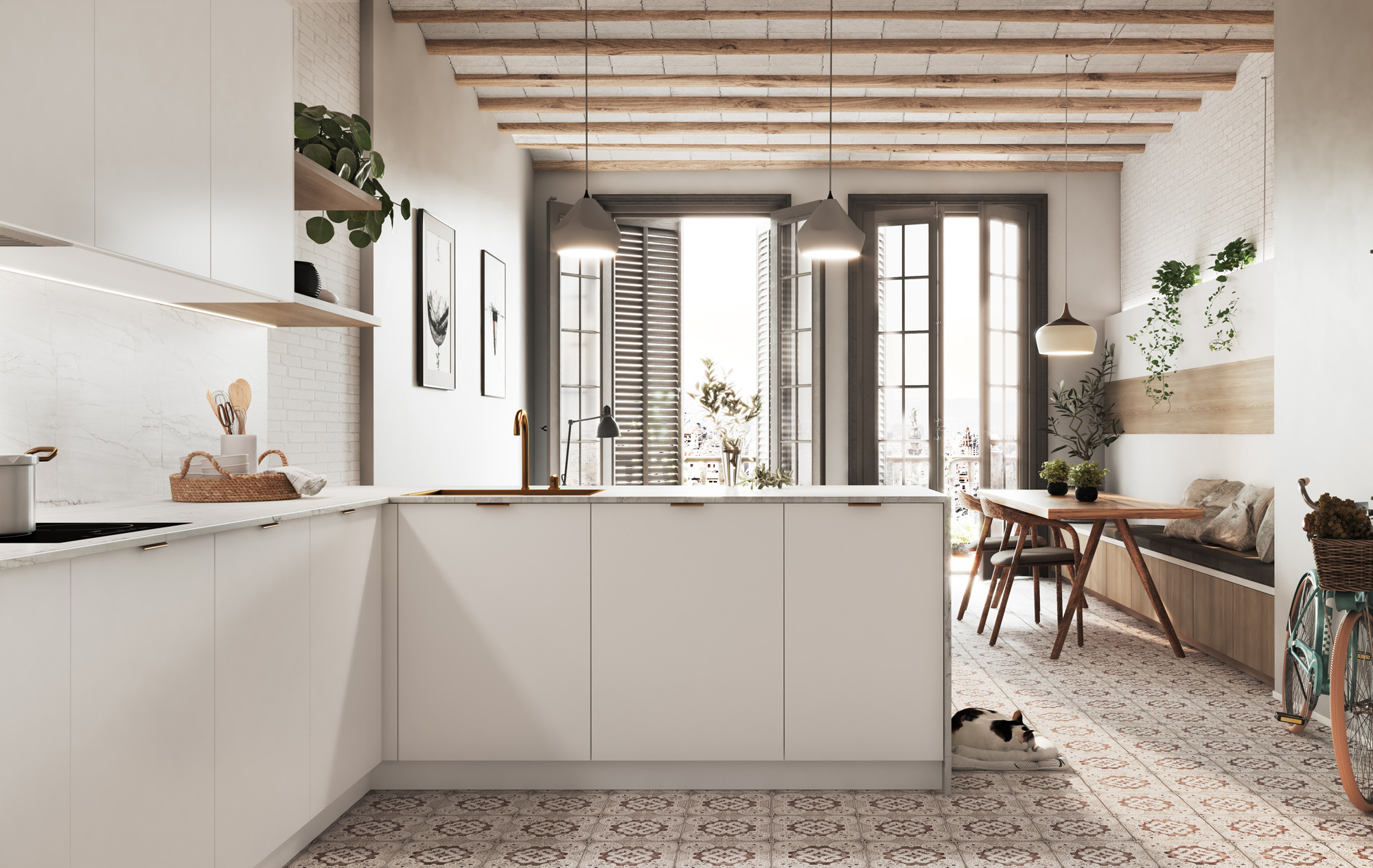 Cocina Tmatt Artico Y Roble Blanco 3